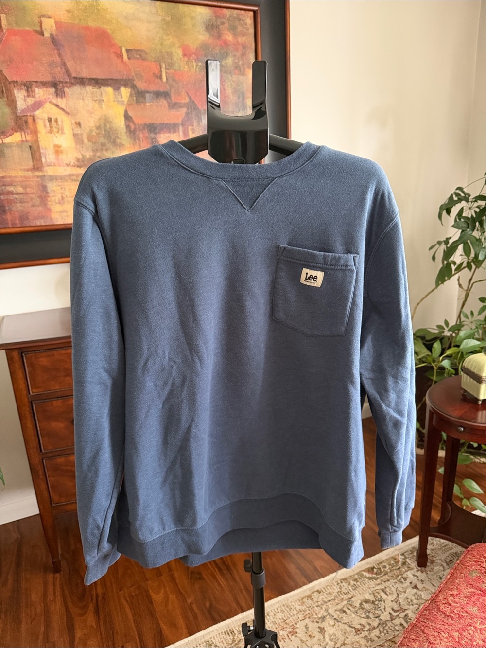 Lee Men's Slate Blue Crewneck Sweatshirt with Chest Pocket
